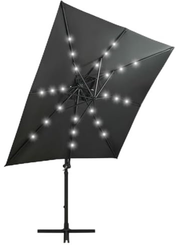 Tidyard Ampelschirm mit Mast & LED-Leuchten, Gartenschirm, Sonnenschirm, Ampelschirm, Balkonschirm, Marktschirm, Aluminium-Mast, Anthrazit 250 cm