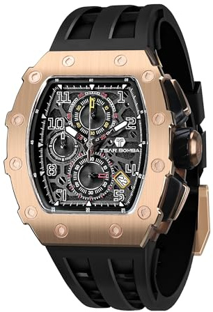 TSAR BOMBA Herrenuhr Armbanduhren für Herren wasserdichte Herren Uhren Schwarzes Armband Silbernes Edelstahlgehäuse Saphirglas Chronograph Datum Japanisches Quarzwerk Geschenke Luxus 8224/8204 Serie
