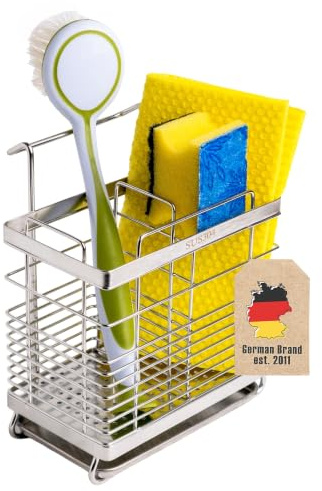 INTIRILIFE Práctico estante para fregadero, cesto de limpieza, soporte de baño en plata para guardar y organizar materiales de limpieza y utensilios de cocina.