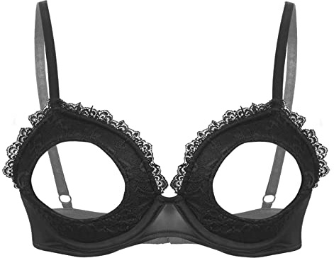 Freebily Soutiens-Gorge Femme Bra sous-Vêtement Bretelles Ajustable Brassière Ouverte Trou Dentelle Haut Lingerie de Nuit Taille Grande M Noir M