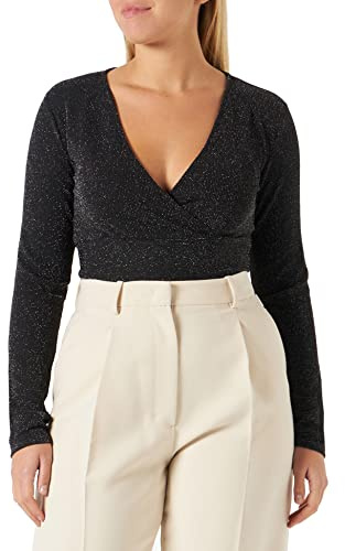 PIECES Pclina LS Cropped V-Neck Top Maglietta a Maniche Lunghe, Nero, M Donna