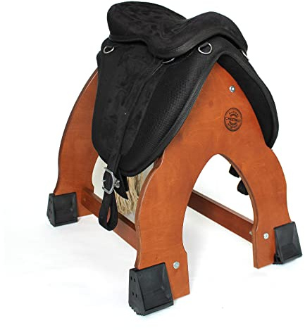 Sattelstuhl Chestnut Pferdesattelstuhl, Holzhocker für Kinder, Holzgestell mit Ponysattel, Tierstuhl für groß und klein