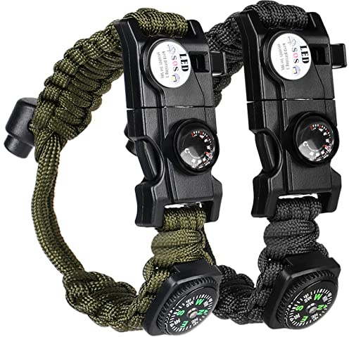 flintronic Pulseras de Supervivencia al Aire Libre, 2PCS 8 en 1 Paracord Bracelets, Kit Pulsera Paracord Supervivencia, Camuflaje Supervivencia Pulsera para Camping/Actividades al Aire Libre