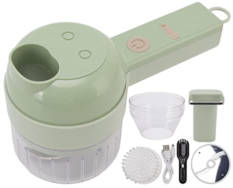 ciciglow 4 in 1 Gemüseschneider Elektrisch, elektrischer Gemüseschneider, Knoblauchhacker, multifunktionale kabellose elektrische Mühle mit Reinigungsbürste für Gemüse, Salat, Obst, Fleisch