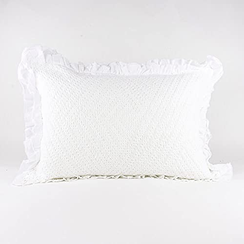 Casa da Laura - Funda de Cojín Blanco 50 x 70 cm - Almohada con Puntilla y Volante Tejido 100% Algodón Prelavado Resistente y ExtraSuave