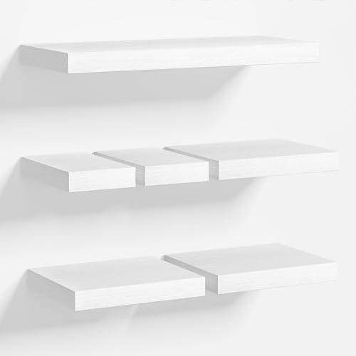 Love-KANKEI Wandregal Weiß, Regal Wand Brett MDF Holz, 6er Set Wandboard Deko, kleine und große Schweberegale, DIY Montage Hängeregal für Wohnzimmer Schlafzimmer Küche Badezimmer Büro, 10/20/40cm