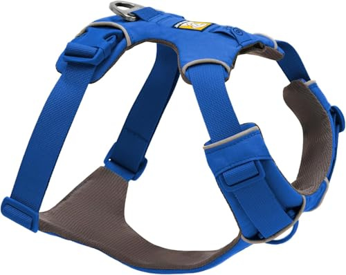 Ruffwear Front Range Hundegeschirr, reflektierendes Y-Geschirr, verstellbares, bequem gepolstertes Alltagsgeschirr für Spaziergänge und Hunderennen, 2 Leinenbefestigungen und V-Ring, Blue Pool S