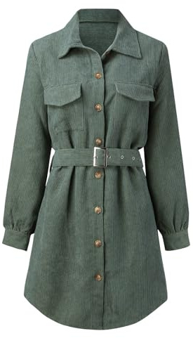 rtdgcv Cordkleid Damen Herbstkleid Knielang Freizeitkleid Mit Bindegürtel Blusenkleid Langarm Winter Shirtkleid Damen Freizeitkleider In Hemdblusen-Optik