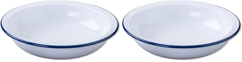 Zenker Enamel Round Pie Dish, Vintage Design, Suitable for Oven & Stove, Diswasher Safe, Oven Tray, Pie Tin, Dimensions: 25x25x5cm Colour: White, Blue (Pack of 2)