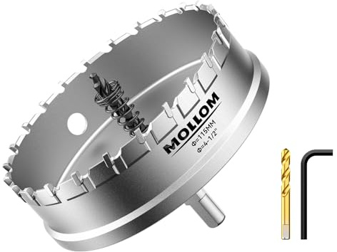 Mollom 4-1/2 (115mm) Hartmetall-Lochsäge Schwerlast mit 2 Zentrierbohrern | Industrielle Lochsägen zum Schneiden von Edelstahl, Baustahl, Eisen, Kupfer, Messing, Aluminium und Kunststoff