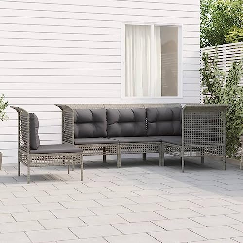 ZQQLVOO Lounge Sessel Terrassenmöbel Terassenmöbel Außen5-tlg. Garten-Lounge-Set mit Kissen Grau Poly Rattan