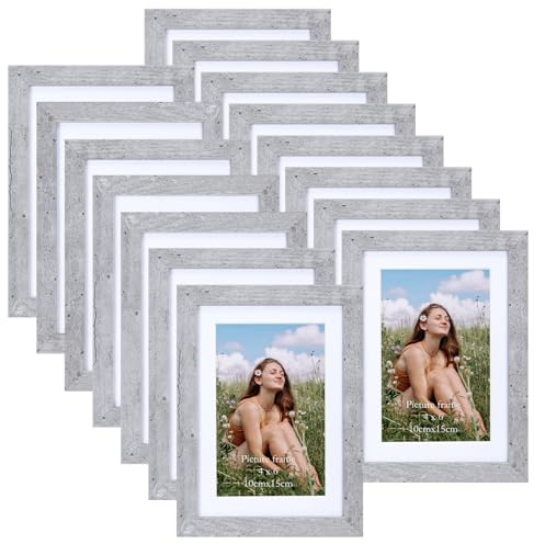 Vasemouh Grauer Bilderrahmen 15er-Set, für 10x15 Bilder mit Passepartout oder für Bilder 13x18 ohne Passepartout, Wand- und Tischaufstellung