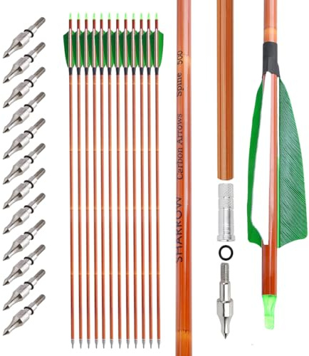 surwolf Bågskytte Kolpilar ID 6,2 mm Jaktpilar Spine 500 Target Arrows for Compound & Recurve Bow 12/24st (grön, 24)