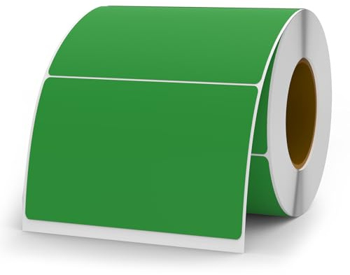 YIKIADA 500 stycken gröna etiketter 50 × 76 mm självhäftande vinyl självhäftande etiketter för märkning vattentät dekal rulle för flytttavla marmelad