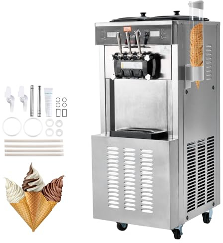 VEVOR Máquina de Helados Comercial 34-44 L/h 1850W 3 Sabores Máquina para Hacer Helados 2 Tolvas de 9 L Panel LED Uso Monocilindro Disponible Refrigeración Nocturna para Restaurante Bar Mercado Tienda