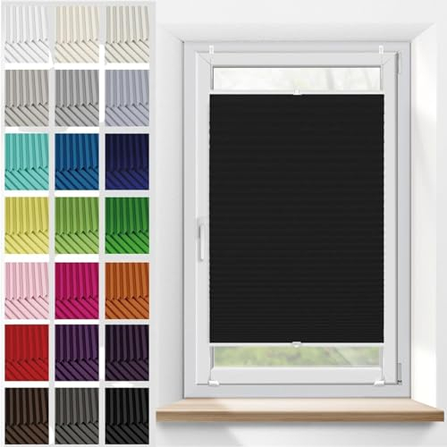 Jalousien Fenster Raffrollo, Fenster plissee 95 x 140 cm, Blickdicht Sichtschutz Sonnenschutz, Verdunklungsplissee Faltrollo, Klemmfix Plissee Ohne Bohren, für Fenster & Tür, Schwarz