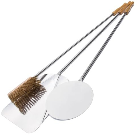 Set de 3 pelles à pizza en acier inox – Pour four à bois profond (100/110 cm) – Pour pizzas jusqu’à Ø33 cm – Enfournage, défournage et rotation