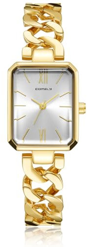 CIVO Damen Uhr Edelstahl Gold: Rechteckig Analog Damenuhr - Wasserdicht Quartz Armbanduhr für Frauen