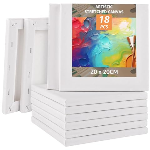 APACALI Bastidor de 18 piezas de 20 x 20 cm, lienzo para pintar, lienzo de algodón, lienzo para artistas, lienzo blanco sin ácidos, para aficionados y artistas