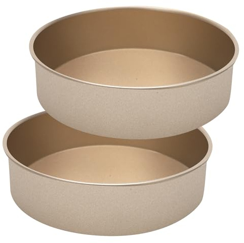 IVEOPPE Molde redondo de, redondo, juego de 2 moldes redondos de acero inoxidable con revestimiento antiadherente, adecuado para pasteles, brownies, tartas, lasaña, dorado (24cm)