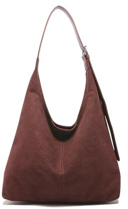 LILELIG Wildleder Handtasche Braun - Shopper Damen Slouchy Suede Tote Mit Reißverschluss - Geeignet Für Schule, Arbeit Und Dates