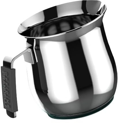 Lattiera Tazze 6, Linea Dolcevita, 550 ml, Acciaio Inox 18/10, Manico Antiscotto, Compatibile con Induzione (Base Ø80 mm – verificare diametro minimo del proprio fornello) – Officine Prandelli