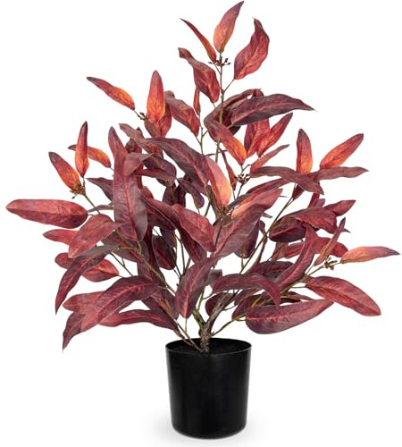 Arborus Künstliche Pflanzen im Topf 48 cm Kunstpflanzen Künstlicher Eukalyptus Rot Pflanzen Künstlich für Tisch Deko Mondern Vintage Boho Wohnzimmer Schlaflzimmer Badezimmer Deko