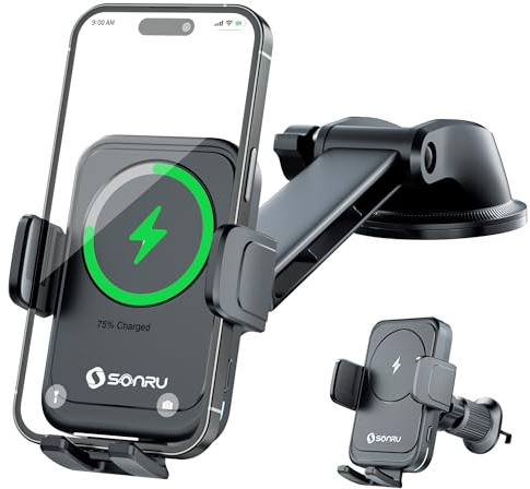 SONRU Car Phone Holder Wireless Charger,15W Fast charge,Auto Clamping Car