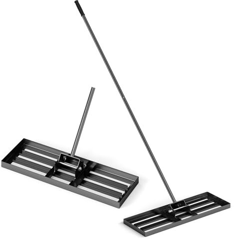 TANGZON 30/36/42” x 10” Lawn Leveling Rake, Heavy Duty Metal Lawn Leveler with 77” Ergonomic Long Handle, Lawn Level Tool Landscape Rake for Garden Courtyard Grass Golf Course (30” x 10”, Black)