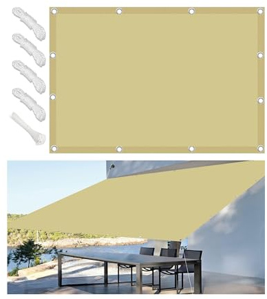 Tenda a Vela Ombreggiante Impermeabile 3x4M Rettangolare Protezione Raggi UV 98% Tenda da Sole Poliestere Antistrappo con Corde e fascette per Giardino Balcone Piscinae Terrazza Sabbia