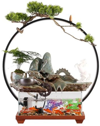 Decoraciones De La Casa Adornos de Escritorio de Estilo Chino con Forma de montaña Que Fluye Agua, Fuente de Mesa de Agua circulante Creativa for pecera de Interior Fuente De Escritorio