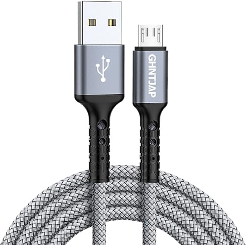 GHNTJAP Micro USB Cable 3M, USB to Micro USB Android Charger Cable, Braided Android Charging Cord Compatible with Galaxy S7 S6 S5, Kindle, Xbox, PS4 Controller - Grey