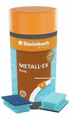Steinbach | Pool Reinigungs-Set | Metall-EX flüssig 1 l + Handschrubber Doppelpack | entfernt Metalle & Ablagerungen | ideal für Beckenböden, Wände & Einbauteile