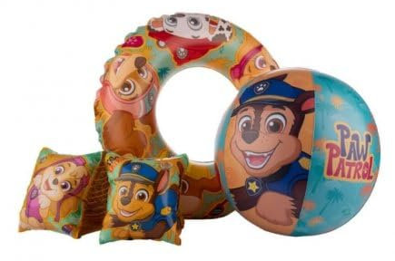 pour Pat Patrouille - kit de Natation Enfant : bouee, brassards, Ballon de Plage - Gonflable - Jeu d'eau, Piscine - Set Jouet + Carte Tigre