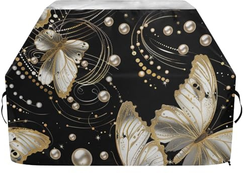 Elegante copertura per griglia con farfalla nera perla, per esterni, 165 cm, impermeabile, resistente, grande copertura per griglia con coulisse regolabile per polvere e vento