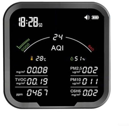 Tester WiFi per interni 10 in 1, monitor della qualità dell'aria, display LCD a colori, sensore di temperatura PM2.5, sensore d'aria per interni multifunzione, display digitale in tempo reale (nero)