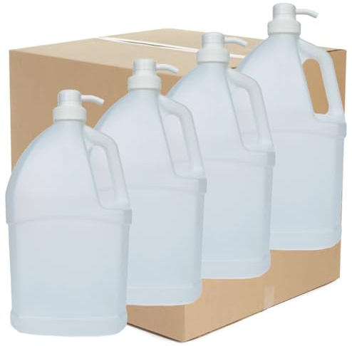 96oz Plastic Jug (4-Pack) Reusable Food-Safe, Heavy-Duty HDPE Containers for Water, Sauces, Soaps, Detergents, Liquids with Screw-On Safety Cap and Pump Cap (Transparent, 96oz) (4-Pack)