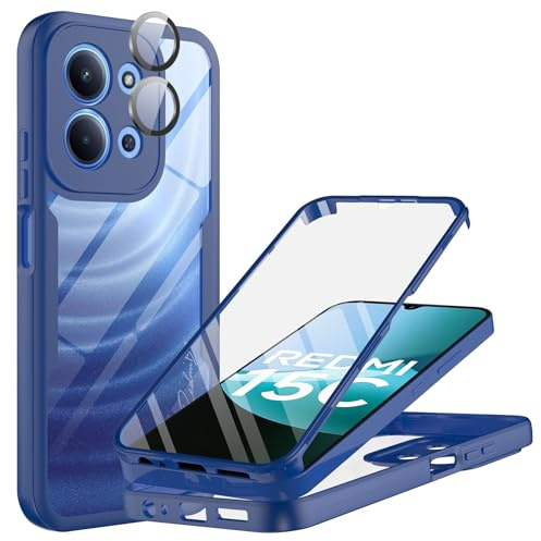MQERYBV Coque pour Xiaomi Redmi 15C 4G/5G, Antichoc Housse avec Protection écran Dureté Caméra Arrière Protecteur Intégrale 360°Protection Double Face Case Bumper Robuste Transparente, Bleu