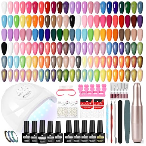VANREESA Gel Nail Polish Set with Lamp and Drill 35 Colours Spring Summer Colours Gel Nail Polish Gel Nail Kit with Lamp Nail Salon Set Manicure Tools Gifts for Women