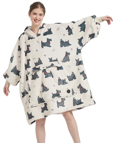 VERTAST Överdimensionerad huvtröja, tröja, varm gosig tröja, filtar, luvtröja, mjuk sherpa filt med huva, tröja, tröja, filt, pyjamas för kvinnor och män, Beige – hund, Audlt