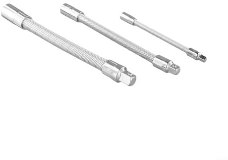 Sisinkal Lot de 3 rallonges flexibles à cliquet en métal pour clé à cliquet 1/4 3/8 1/2 Outil à angle variable 145 mm 205 mm 250 mm Argenté Outils à main professionnels