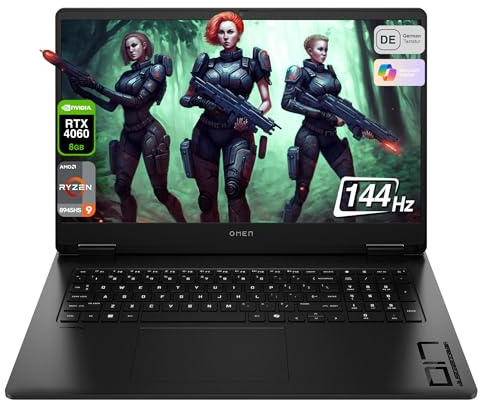 HP Omen 17 - Ordinateur portable de jeu - AMD Ryzen 9-8945HS - 64 Go de RAM DDR5 - SSD PCIe 4 To - Écran 17,3 FHD IPS 144 Hz - Nvidia GeForce RTX 4060 - Clavier QWERTZ 1 zone RVB - Windows 11 Home
