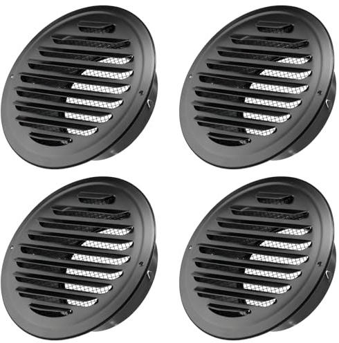 4PCS Round Vent Cover Set in Black | Flat Ducting Air Ventilation Outlet Hoods | Reptile Screen Grille, Exterior Wall & Soffit Vents | Perfect for Bathroom, Kitchen, and Garage Use(6.89)