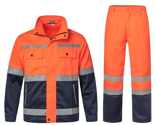 Oralidera Herren Warnschutz Arbeitsanzug-Set mit Arbeitsjacke und Arbeitshose Reflektierende Jacke mit Taschen Arbeitskleidung Hose Warnjacke mit Reißverschluss für Männer