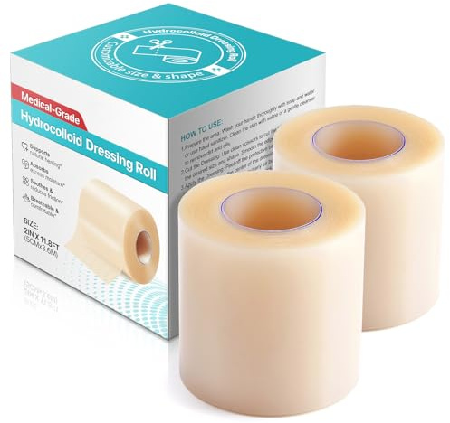 Hydrokolloid Pflaster Rolle 5 cm x 3.6 m, 2 Stück Selbstklebende Hydrocolloid Wundpflaster für Blasen, Schnitte & Hautschutz | Verschiedene Größe zuschneidbar