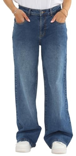 MYT Womens Wide Leg Jeans Ladies Baggy Loose High Waisted Stretch Denim Pants Mid Stonewash Blue 18 Regular
