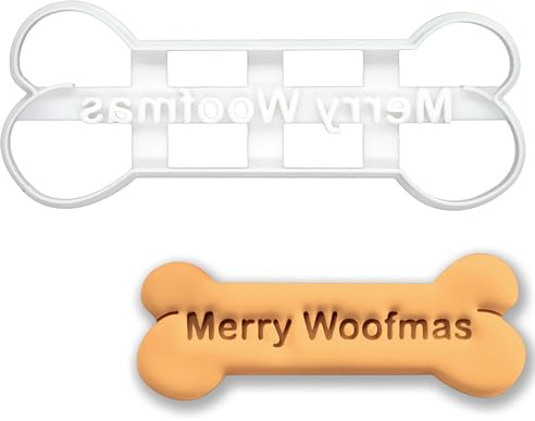 BAKERLOGY Merry Woofmas Bone Cookie Cutter (Classic Font) – Dog Bone Shape for Christmas Biscuits, Festive Pet Treats, Holiday Baking & Pawliday Crafts