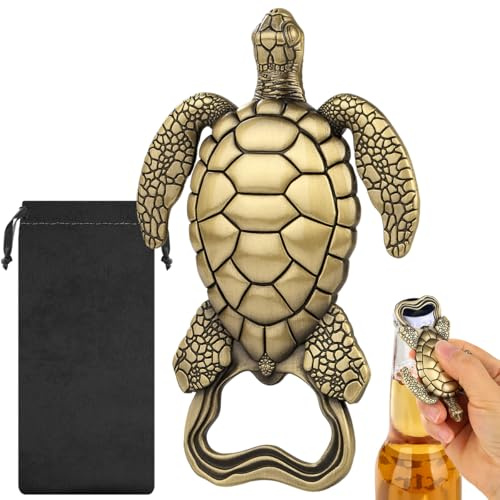 Bière Décapsuleur, Tortue de Mer Décapsuleur, avec Sac Cadeau, Ouvre-bouteille Cadeaux de Anniversaire, Fête des Pères, Noël, Cadeau pour Hommes, Femmes, Papa, Petit Ami, Amateurs de Bière, Bronze