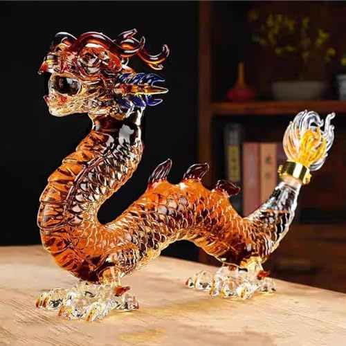 1000ML Decanter Whisky Scultura Statua - Decanter Per Vino E Whisky Personalizzato Con Animali, Bottiglia Di Whisky E Vino In Vetro Senza Piombo Con Drago Orientale 3D