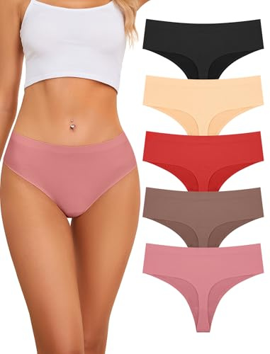 VOENXE Damstringtrosor Hög Midja,Underbyxor Kvinnor Mjuk Damunderkläder,Dam Strängar Multipack Stretch,Stretch Andningsbara Trosor Damer,Ventilerande Sexiga Underkläder,5-Styckes Set